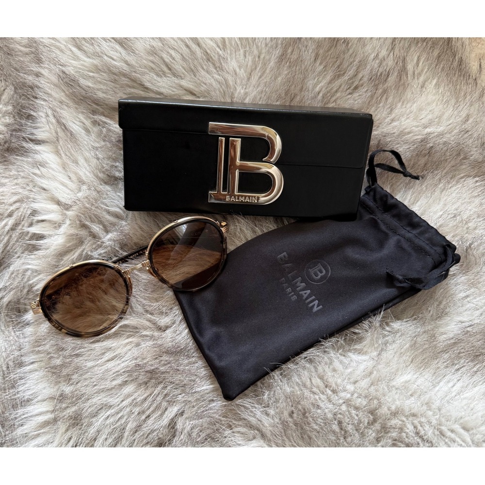 Balmain Croissy Sunglasses Gold/Brown/Tortoise, Round